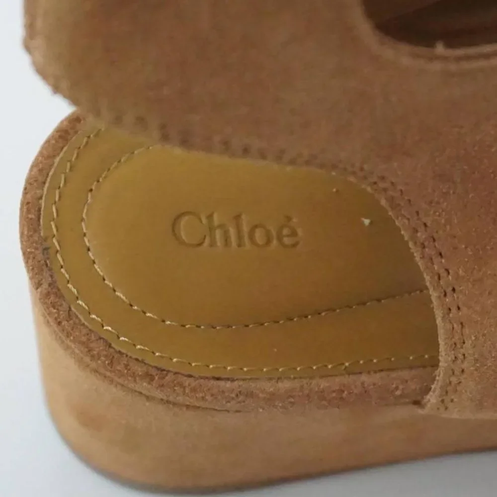 Chloe Tan Suede Wrap-Up Ghillie Wedges - 38